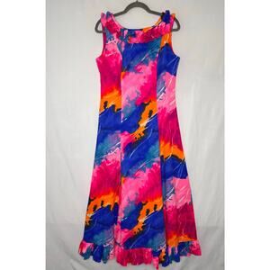 Vintage McInerny Honolulu Maxi Dress Ja-Na Hawaii Colorful 60's 70's Luau Ruffle